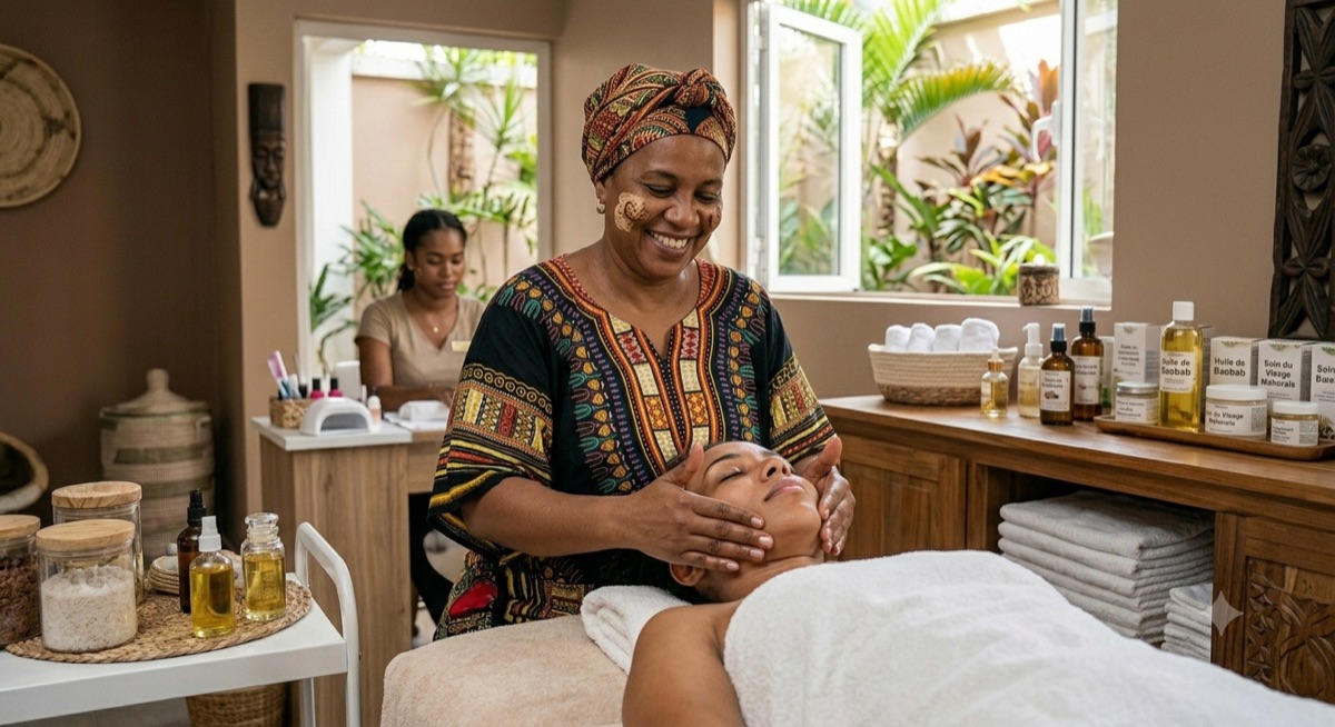 Professionnelle réalisant un soin du visage
